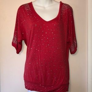 BKE boutique coral open back rhinestone top